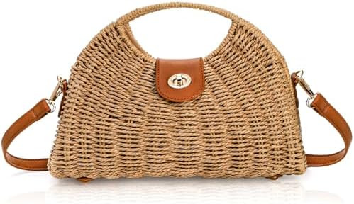 ZAVOOS Straw Crossbody Bag for Women, Handwoven Rattan Beach Straw Purse with Handle, Detachable ... | Amazon (US)
