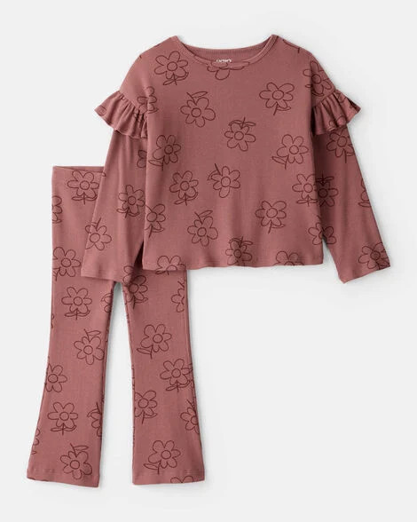 Carter's Toddler Girls Girl 2-Piece Floral Cotton Long-Sleeve Tee & Pant Set - Pink 2T Brown | Carter's Inc