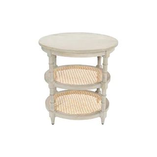 Round Mango Wood Table with 2 Cane Shelves | Bed Bath & Beyond