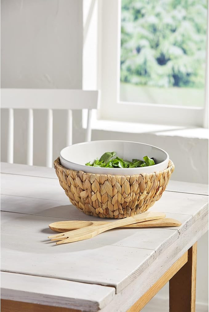 Mud Pie Water Hyacinth Serving Bowl Set, White/Tan, bowl 4.5" x 10" dia | Amazon (US)