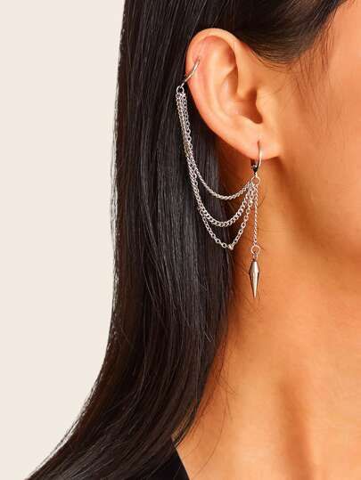 Spike Detail Chain Earring With Ear Cuff 1pc | SHEIN