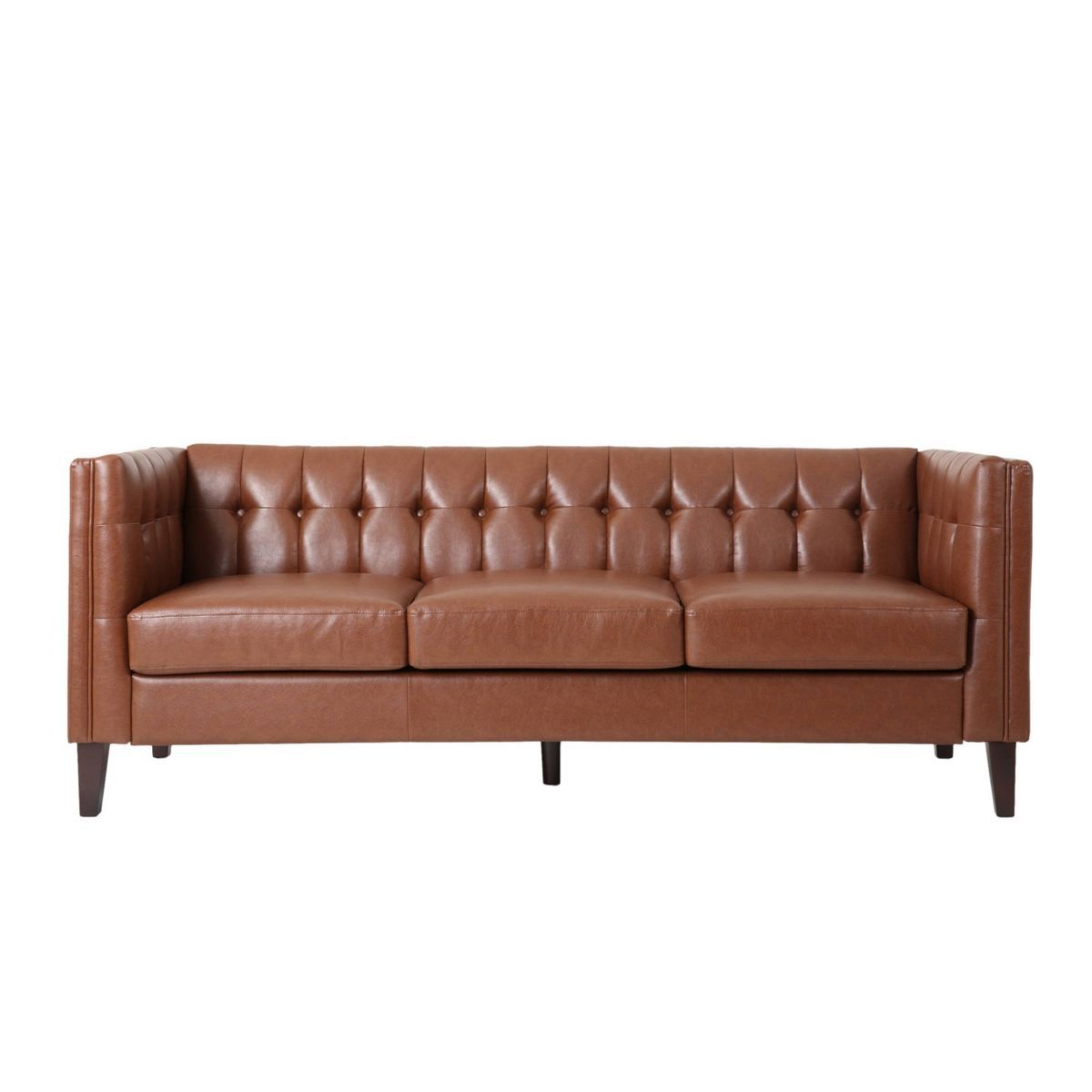 Pondway Contemporary Faux Leather Tufted 3 Seater Sofa - Christopher Knight Home | Target
