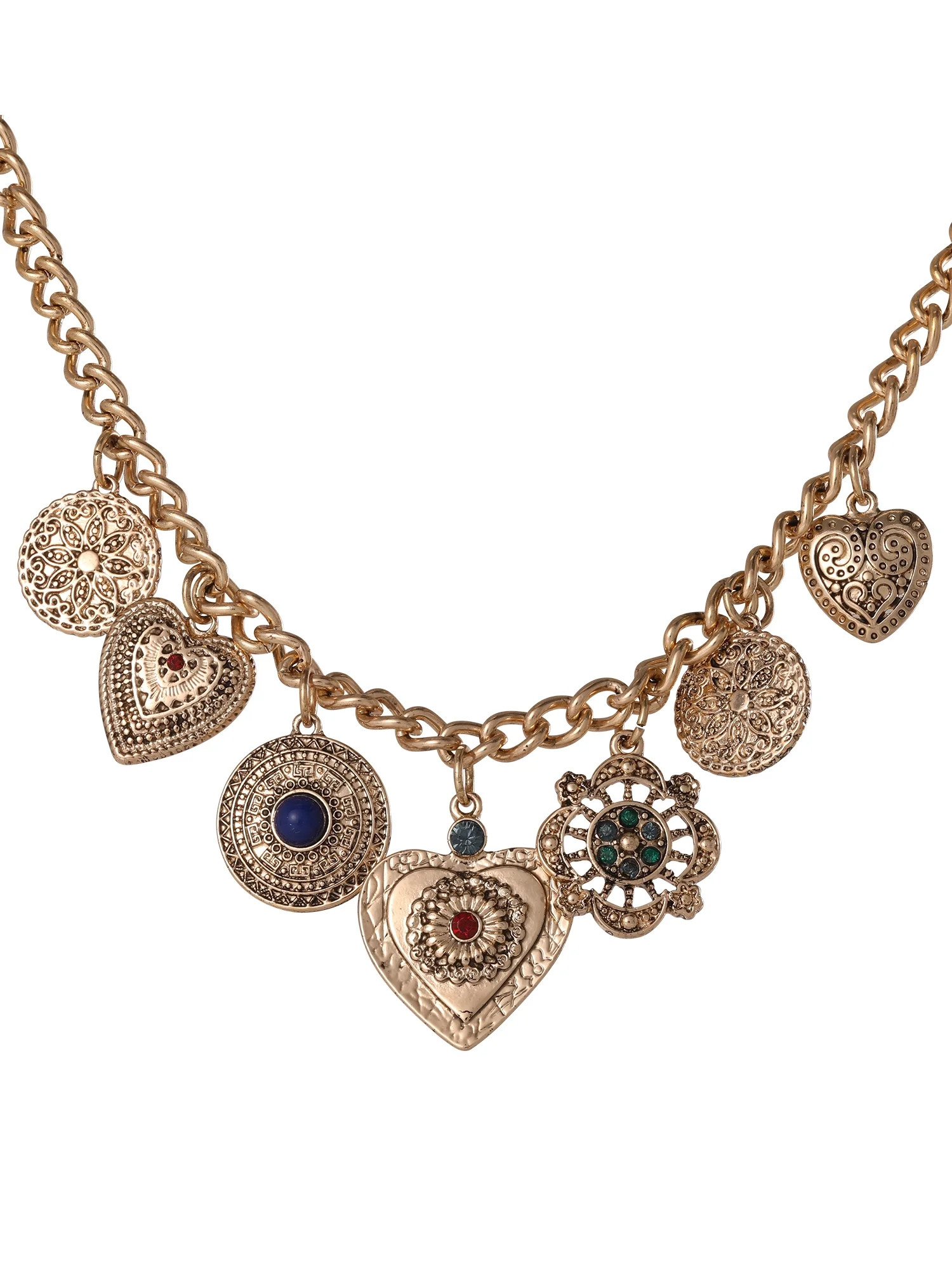 Jessica Simpson Women's Heart Charm Necklace with Figaro Chain, 18" + 3" Extender | Walmart (US)