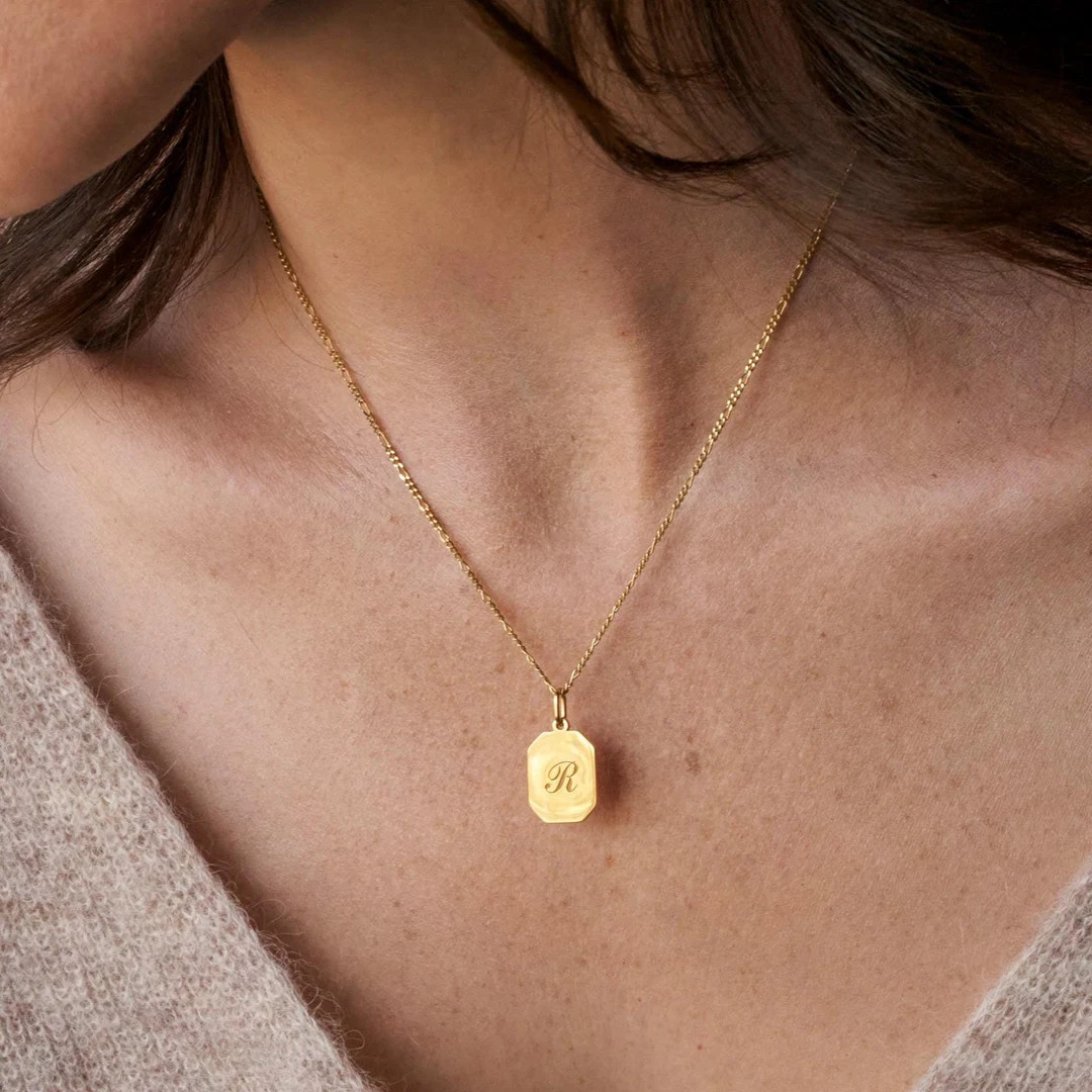 Engraved Initial Pendant Necklace by Gracepersonalized - Custom Gold Pendant Necklace - Christmas... | Etsy (US)