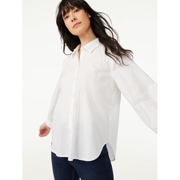 Free Assembly Women's Boyfriend Shirt with Long Sleeves - Walmart.com | Walmart (US)