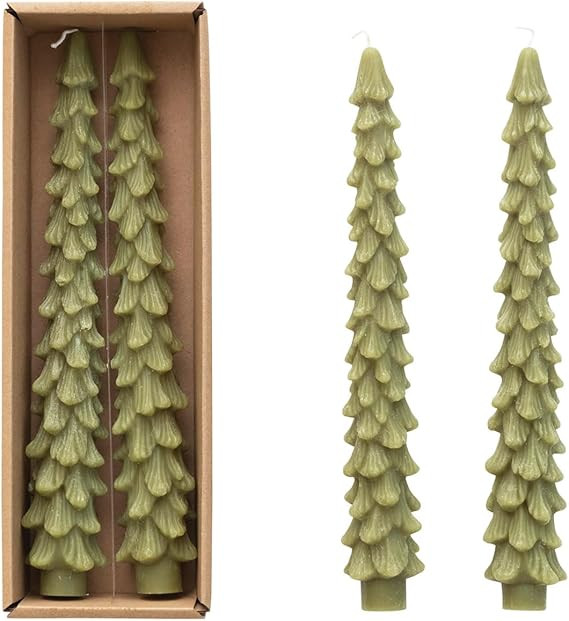 Creative Co-Op Unscented Tree Shaped Taper Candles, Cedar Green, Boxed Set of 2 | Amazon (US)