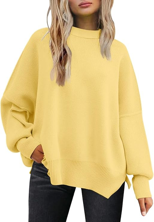 LILLUSORY Women's Oversized Batwing Sweaters 2025 Fall Outfits Trendy Crewneck Knit Side Slit Fas... | Amazon (US)