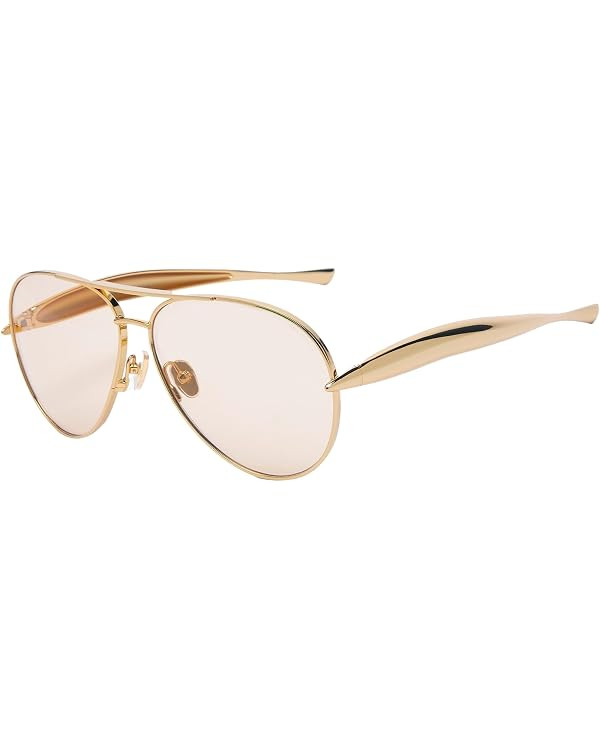 Oversized Aviator Sunglasses For Women 70s Retro 2025 Metal Shades with Gold Streamline Arms | Amazon (US)