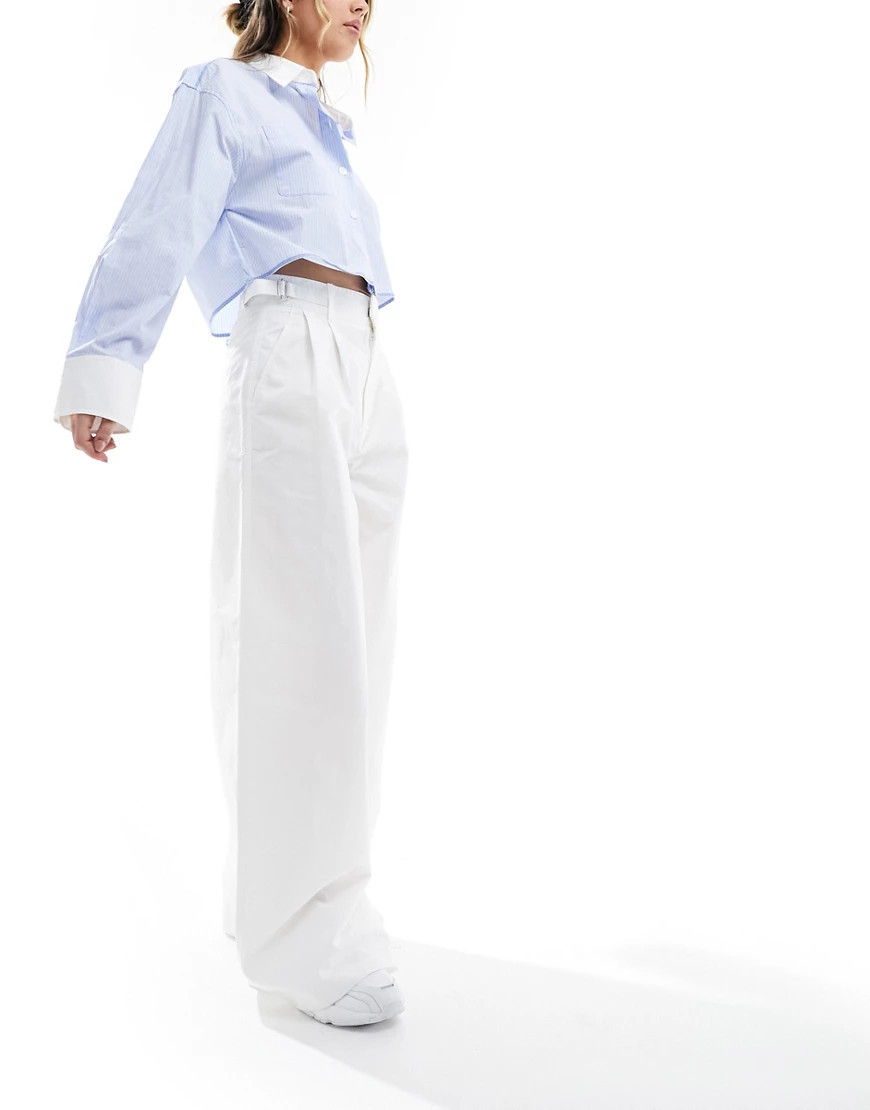 Stradivarius tailored cotton super wide leg pants in white | ASOS (Global)