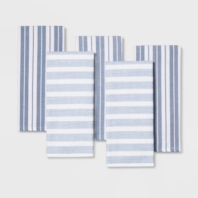 5pc Kitchen Towels White/Blue - Threshold™ | Target