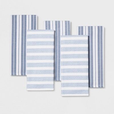 5pc Kitchen Towels White/Blue - Threshold&#8482; | Target