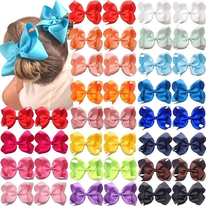 CÉLLOT 40 Pieces 6 Inch Hair Bows for Girls Clips Grosgrain Ribbon Boutique Hair Bow Alligator C... | Amazon (US)