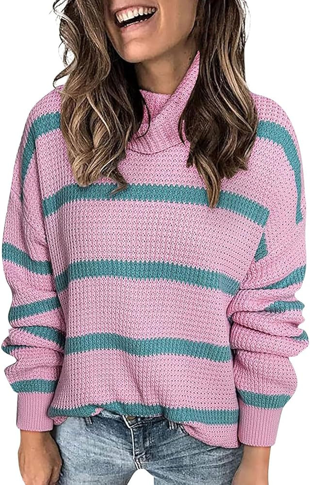 Womens Sweaters Trendy Striped Tops Long Sleeve Shirts Early Fall 2025 Clothing,S-3XL | Amazon (US)
