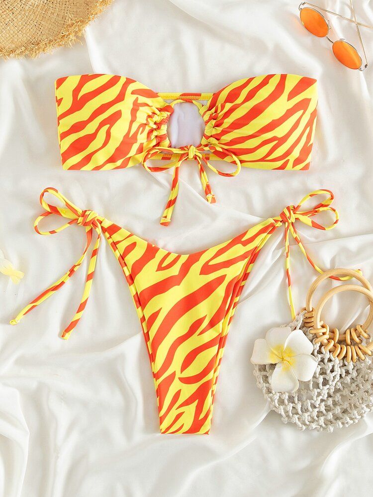 Allover Print Bandeau Bikini Swimsuit | SHEIN