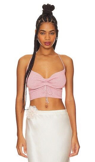 Bryndis Lace Up Top in Pink Metallic | Revolve Clothing (Global)