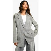 Womens Premium Textured Pinstripe Longline Relaxed Fit Blazer - Grey - 2 | boohoo (US & Canada)