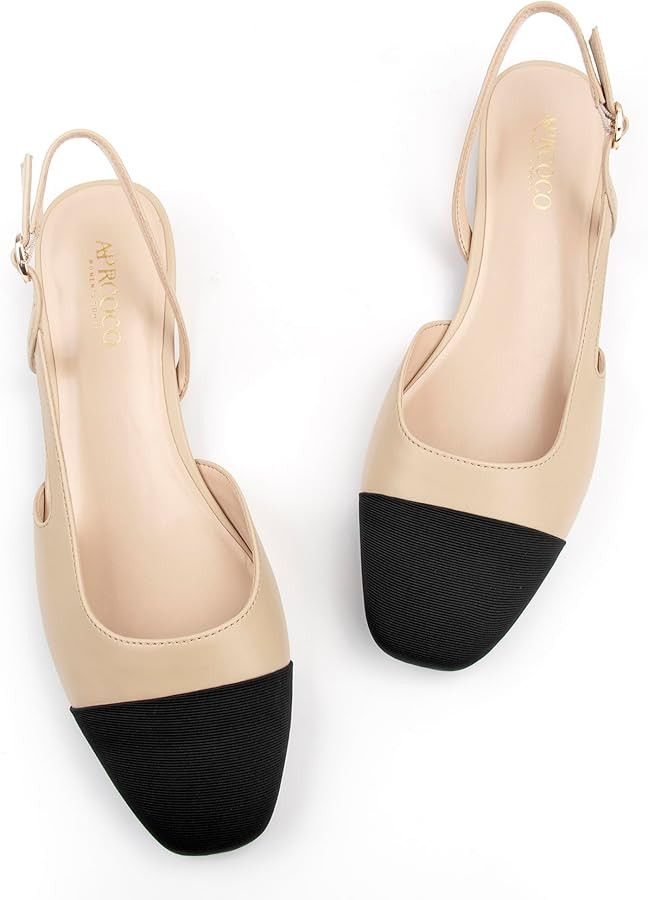 Slingback Flats for Women 2.0 Square Toe Two Toned Flats Wedding Shoes Low Heel Shoes for Women | Amazon (US)