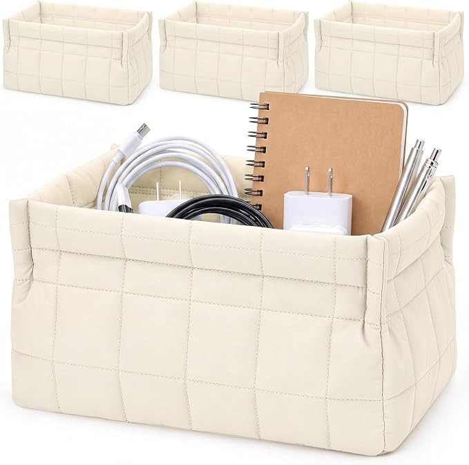 4 Pack Quilted Small Fabric Storage Basket for Table Shelf Toy Organizer Decorative Boho for Orga... | Amazon (US)