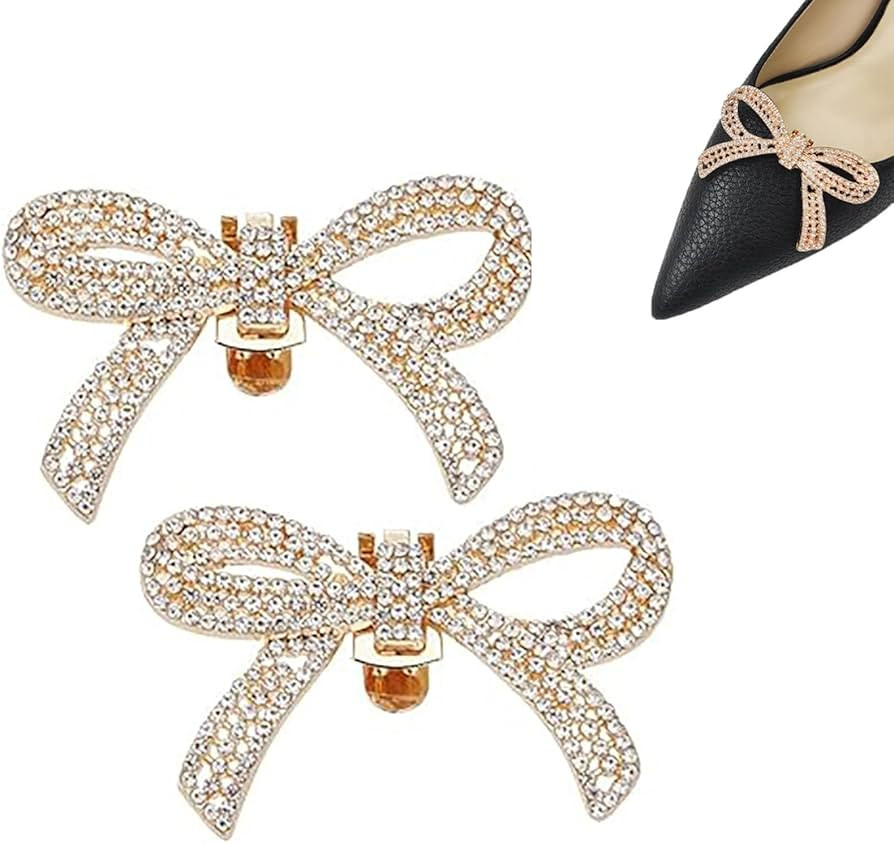 Yfjyxen Bow Shoe Clips Women,Shoe Bows Clip On,Shoe Clip On Accessories,Detachable Rhinestone Cry... | Amazon (UK)