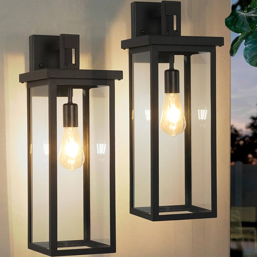 22IN Large Exterior Lighting Fixtures Modern Wall Lantern,Outdoor Wall Lights with Clear Glass Sh... | Amazon (US)