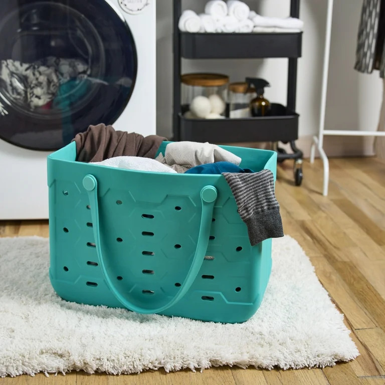 Mainstays Large All Purpose Flex Laundry Tote, Teal – Waterproof & Washable – 18" W x 8.75" D... | Walmart (US)