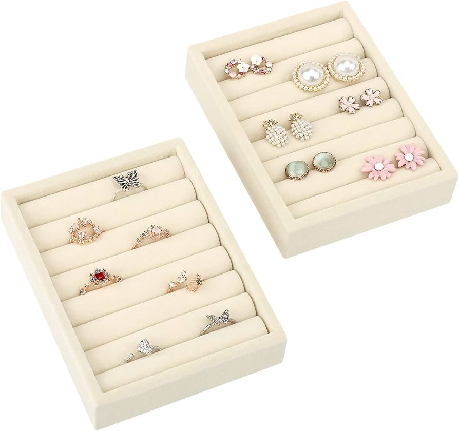 Small Jewelry Tray-Ring Organizer 2PCS Premium Velvet Rings Earrings Display Tray Storage Insert ... | Amazon (US)