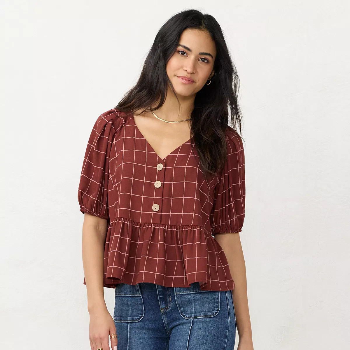 Women's LC Lauren Conrad Cropped Ruffled Button Top | Kohl's