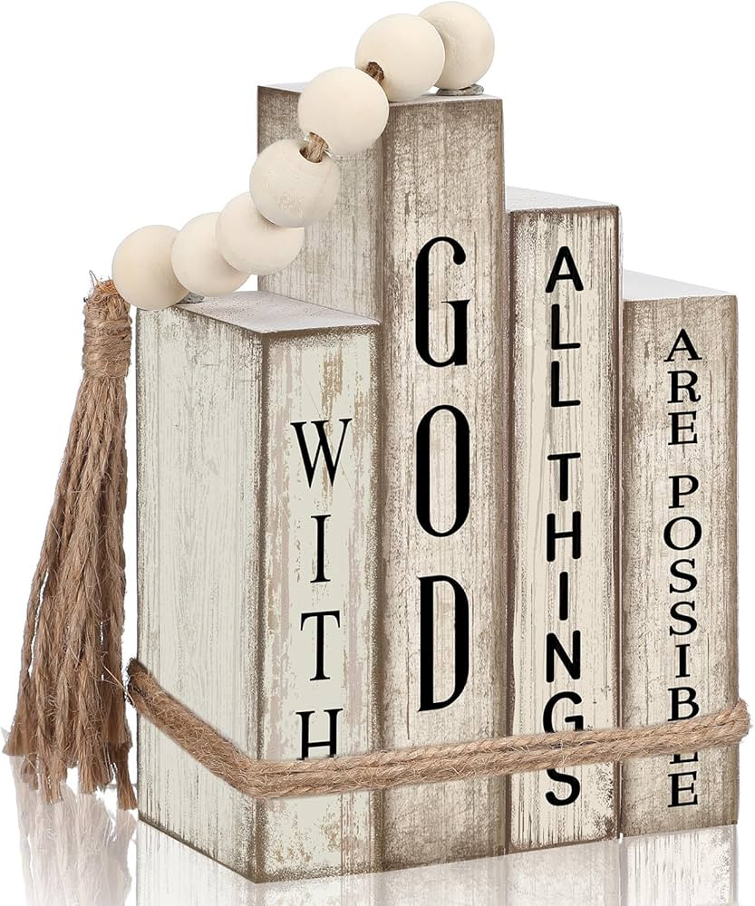Lineshading 4 Pcs Christian Table Decor Wooden Book Stack Decor with God All Things are Possible ... | Amazon (US)
