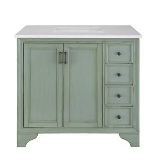 Home Decorators Collection Hazelton 37 in. W x 22 in. D Vanity in Antique Green with Engineered S... | The Home Depot
