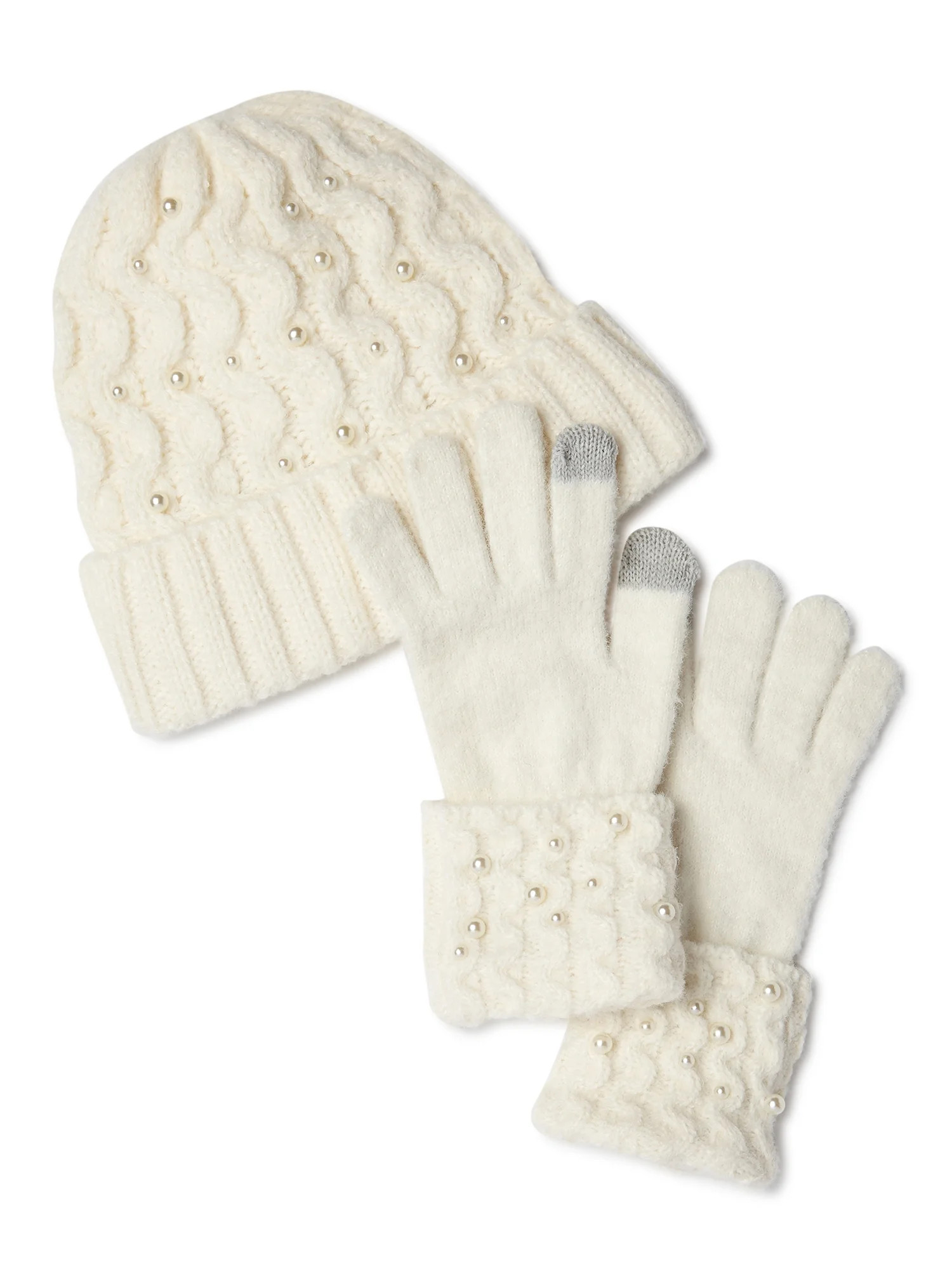 Time and Tru Womenâs Cable Knit Beanie and Gloves - Walmart.com | Walmart (US)