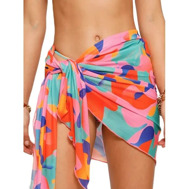 Women Boho Floral Print Mini Skirt Bikini Cover-ups Tie Up Wrap Short Skirts Sarong Swimsuit Cove... | Walmart (US)