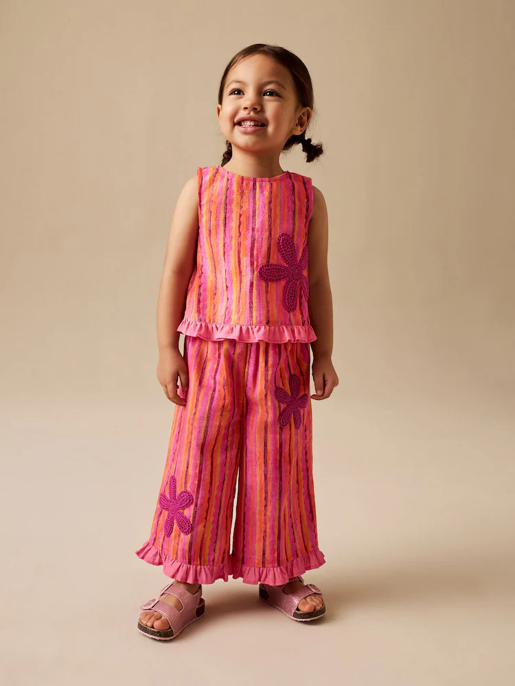 Pink/ Orange Stripe / Crochet Flowers Top & Trousers Set (3mths-7yrs) | Next US