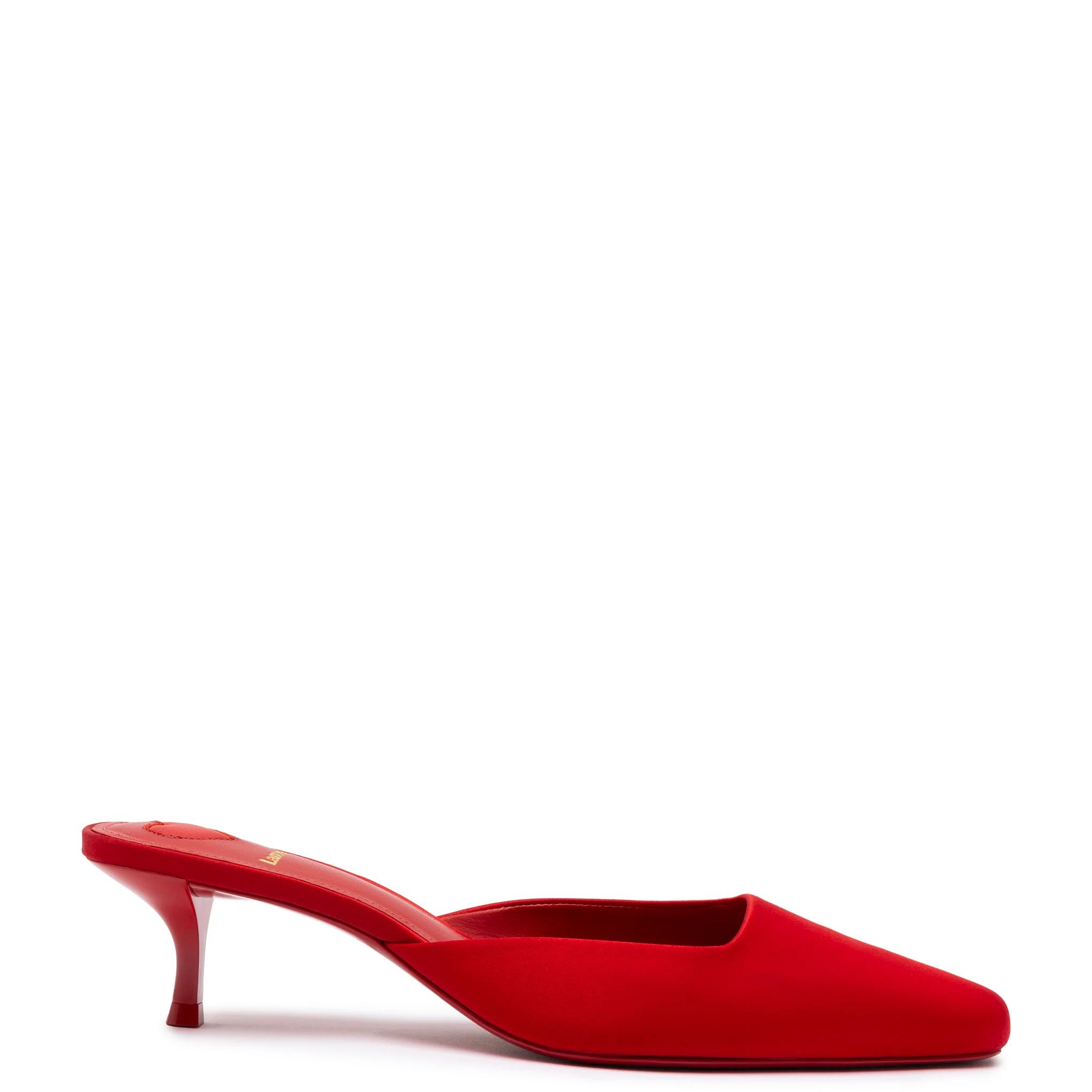 Amal Mule In Cherry Satin | Larroude