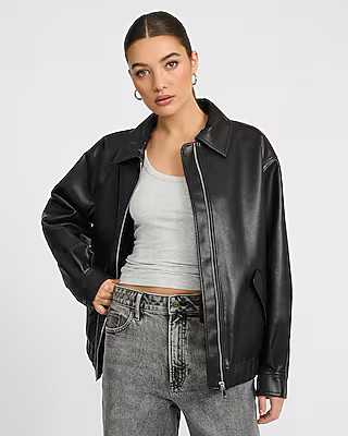 Oversized Faux Leather Bomber Jacket | Express