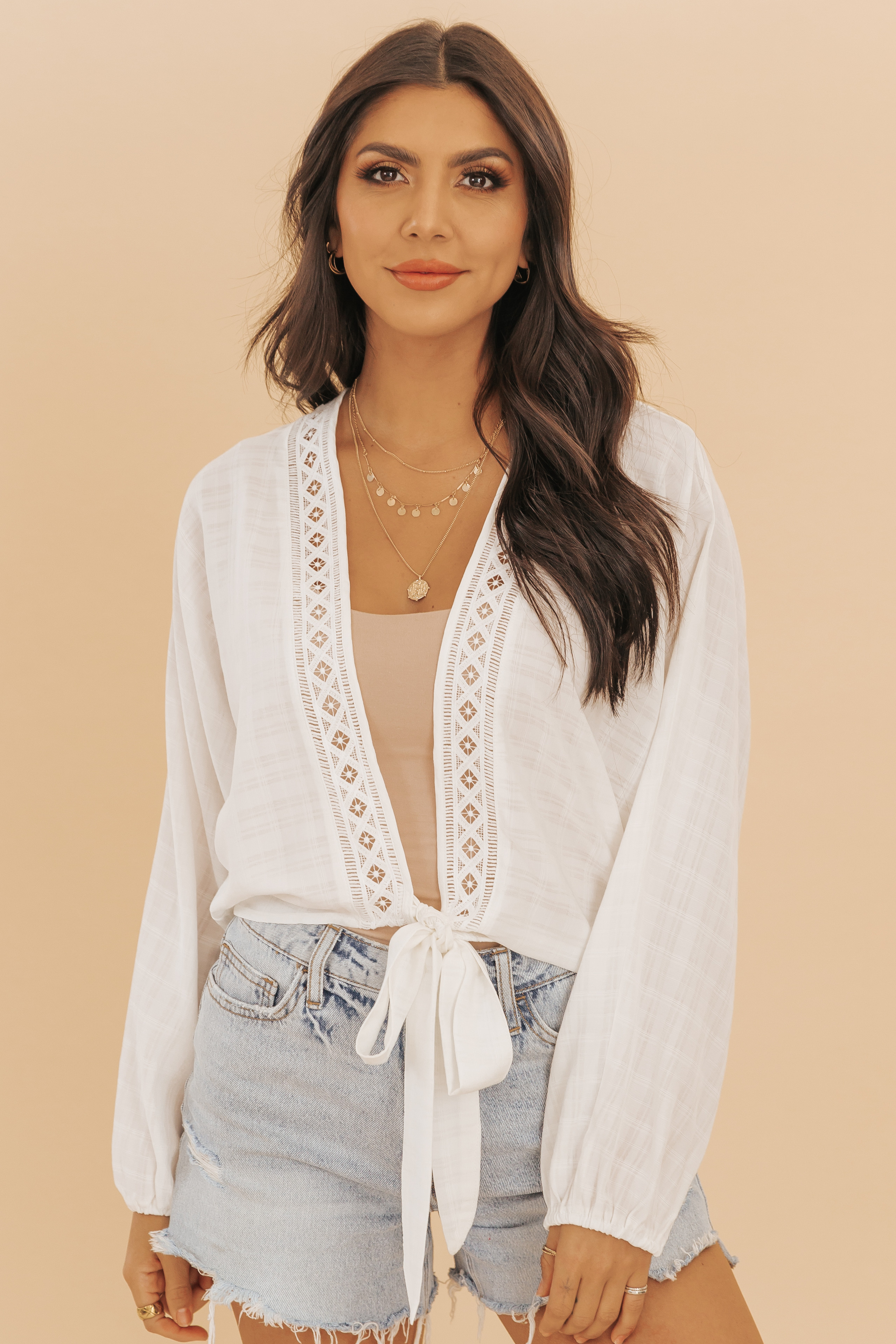 White Textured Front Tie Cardigan | Magnolia Boutique