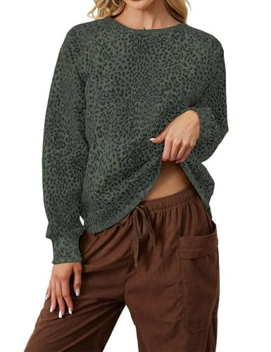 Lenader Womens Leopard Crew Neck Sweatshirt Loose Fit Round Neck Long Sleeve Pullover Tops Cheetah Print Raglan Sweatshirts | Amazon (US)