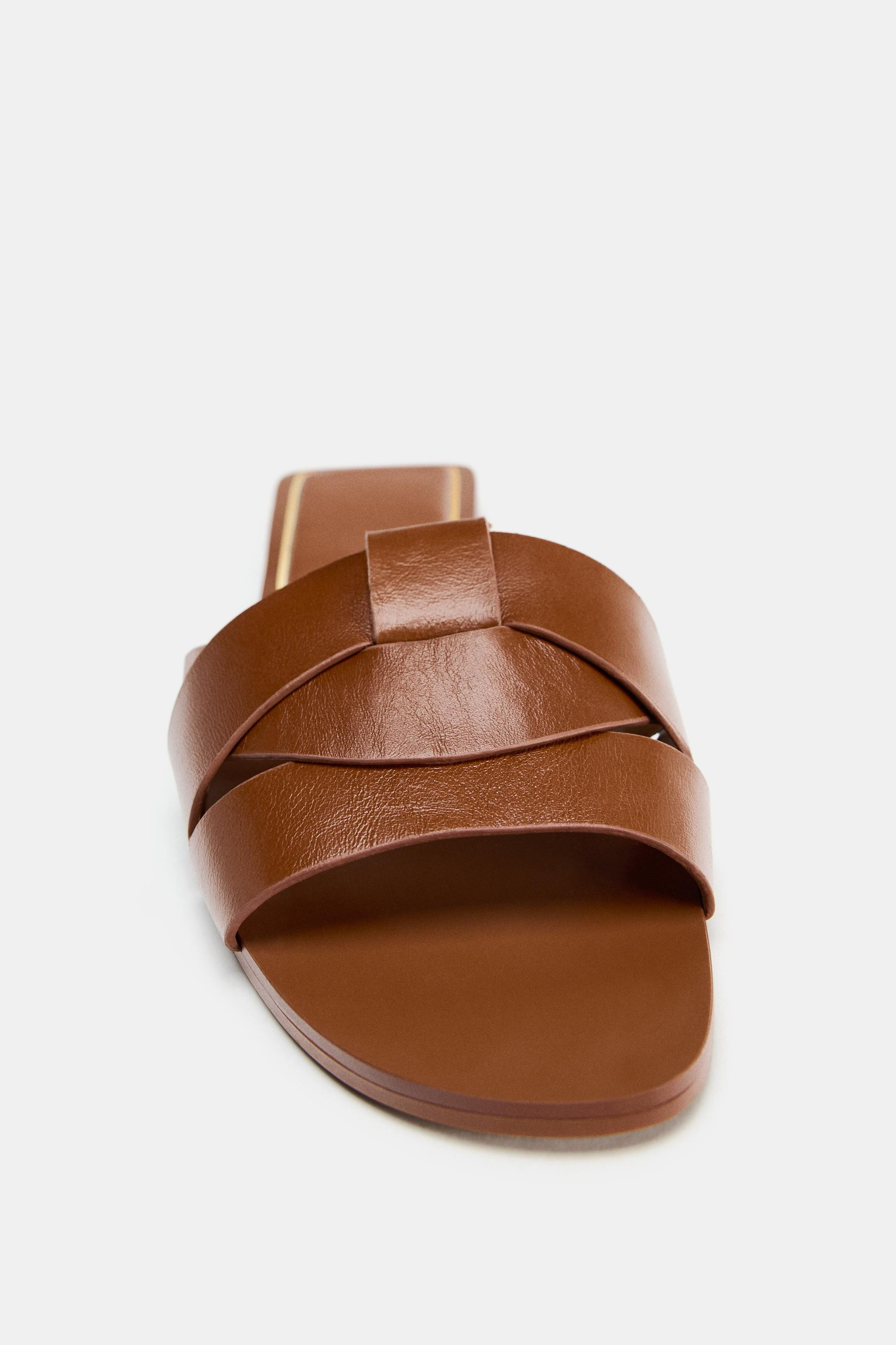 FLAT CRISS-CROSS LEATHER SLIDER SANDALS | Zara UK