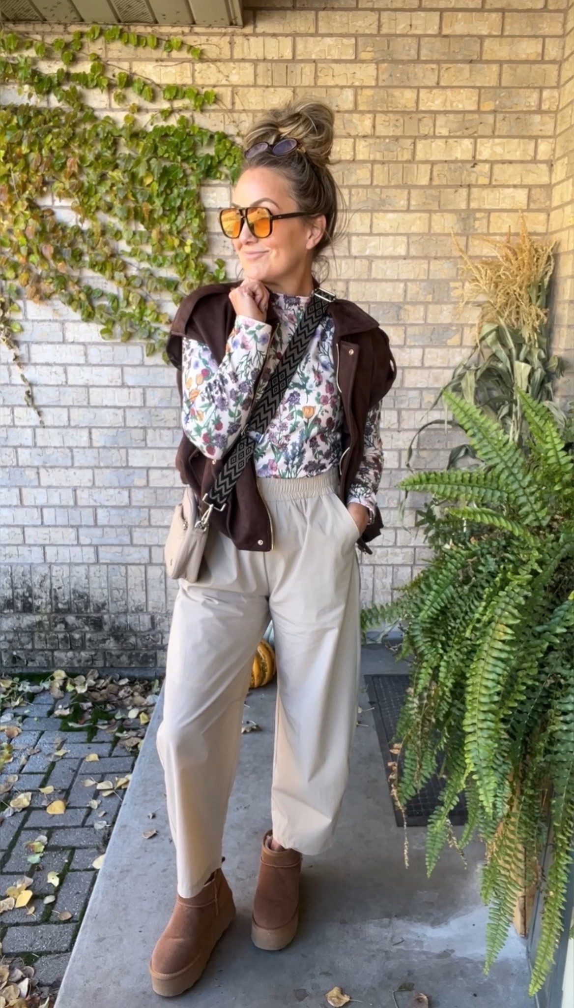 Fall floral tee and vest 
T-shirt wearing size L - definitely size up!! 
Vest wearing size M
Pants size M 

#LTKTravel #LTKSeasonal #LTKOver40