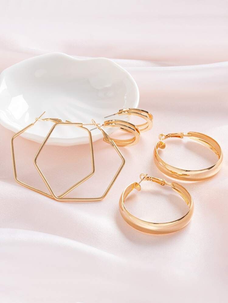 3pairs Geometric Design Hoop Earrings | SHEIN