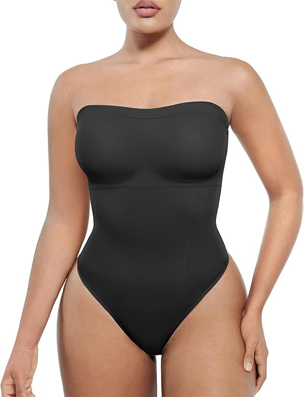 SHAPELLX Strapless Shapewear Bodysuit for Women Tummy Control Thong Seamless Sculpt Body Shaper w... | Amazon (US)