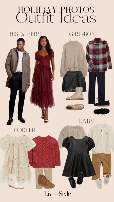 Family Holiday Photo Outfit Inspiration!! Red midi dress, men's coat, red flannel, pleather skirt, tule dress, glitter combat boots 

#LTKstyletip #LTKHoliday #LTKSeasonal