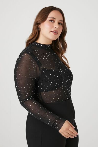 Plus Size Rhinestone Mesh Bodysuit | Forever 21 | Forever 21 (US)