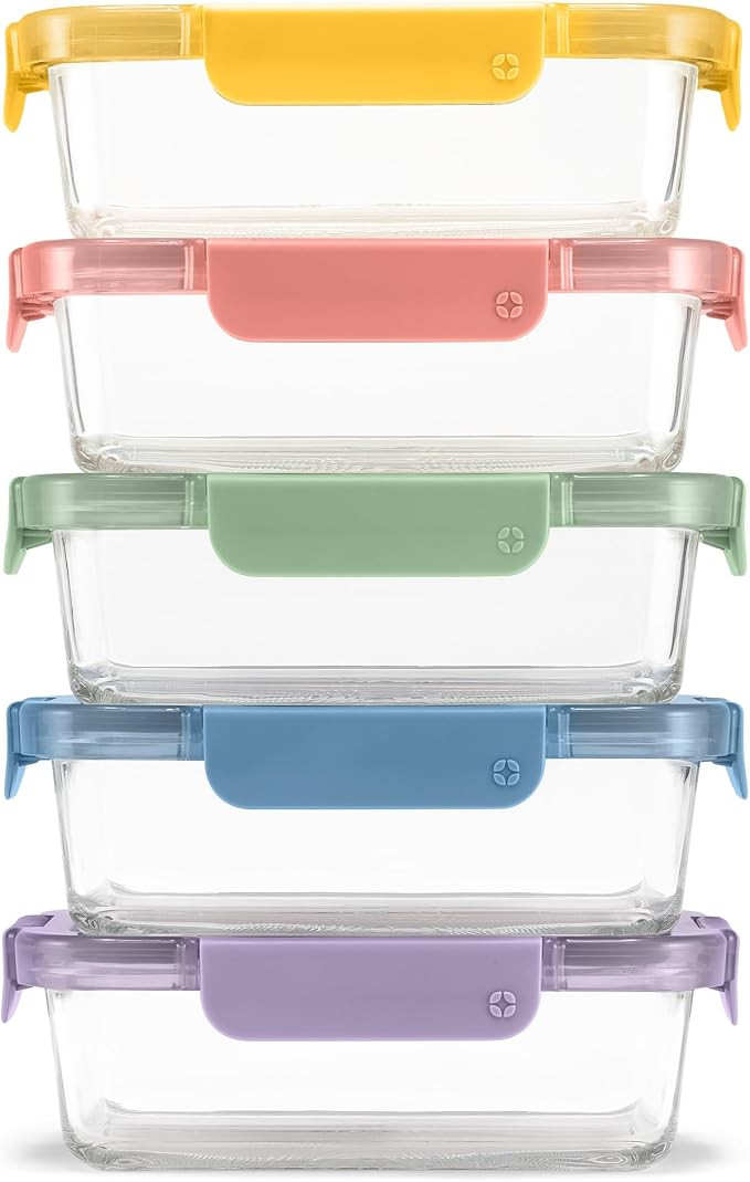 Ello Color Lock 3.4 Cup Glass Meal Prep Containers & Lids, 5 Pack, Desert Festival | Amazon (US)