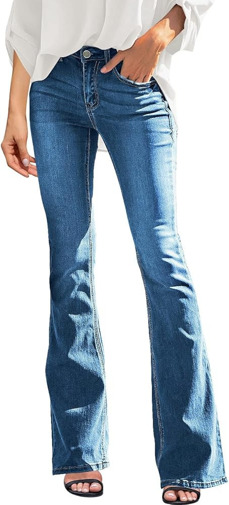 Uqnaivs Women's High Waisted Stretchy Flare Jeans Ripped Bell Bottom Denim Pants | Amazon (US)