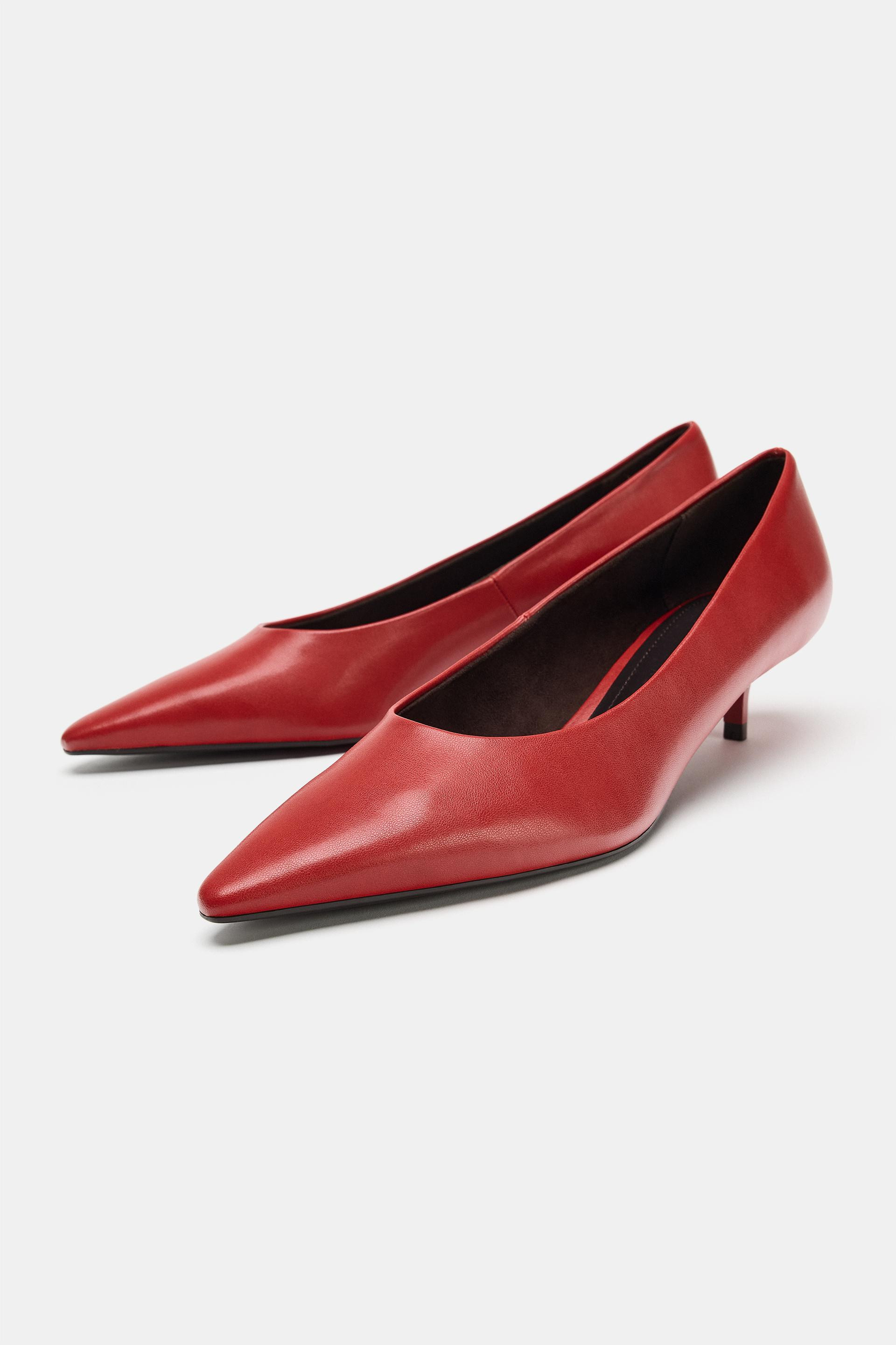 Zara - Pointed Kitten Heel Shoes - Red - 6½ - Woman | Zara US