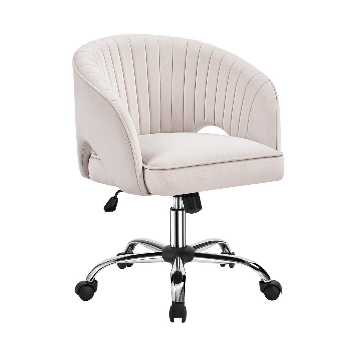 Yaheetech Swivel Velvet Office Chair with Tufted Barrel Back, Rolling Wheels, Adjustable Seat Height Cream - Cream | Macy's