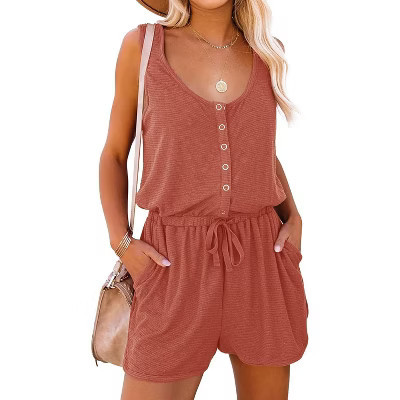Imily Bela Womens Sleeveless Jumpsuit with Pockets Adjustable Waist and Scoop Neck Summer Romper Brick Red XL | Target