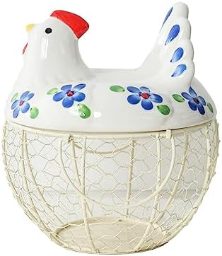 Decorative Egg Basket for Counter,Ceramic Chicken Lid with Wire Basket, Holds 20-25 Eggs | Amazon (US)