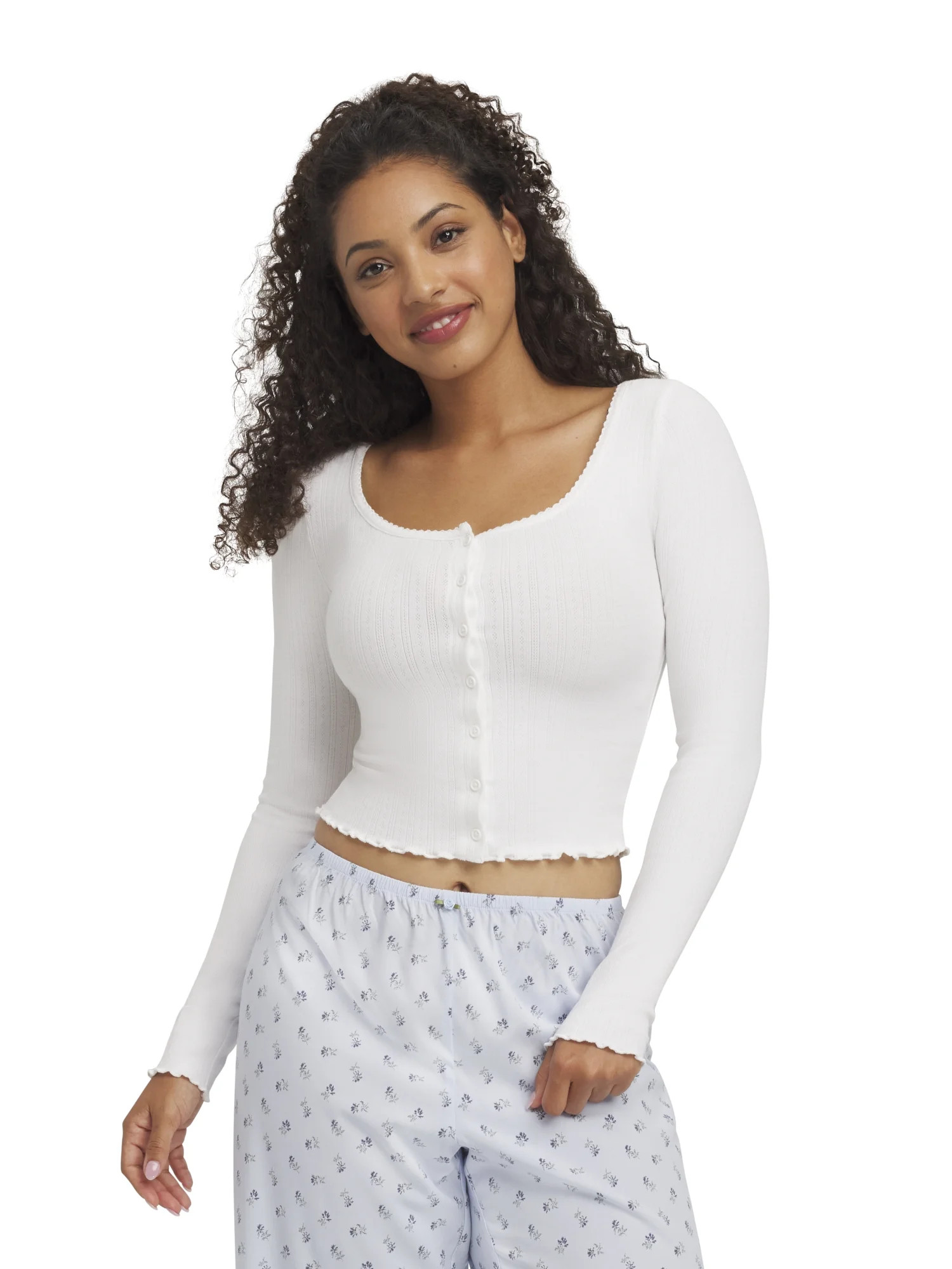 Mills by Millie Bobby Brown Women's Pointelle Crop Long Sleeve Cardigan, Sizes XS-XXXL | Walmart (US)