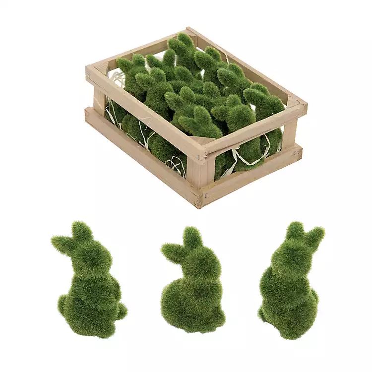 Green Moss Bunnies in Crate, Set of 12 | Kirkland's Home